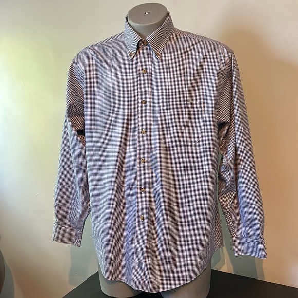 Brooks Brothers Navy Blue Gingam Dress Shirt Large EUC - Picture 1 of 8